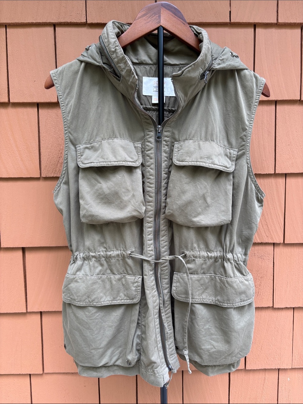 J CREW | Green Twill Chino Neutral Minimalist Preppy Boho Utility Vest | Size XL